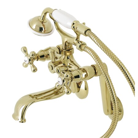 Kingston Brass KS229PB Tub Wall Mount Clawfoot Tub Faucet with Hand Shower, Polished Brass KS229PB